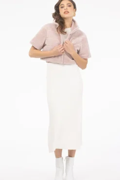 Reversible Textured Shearling Lamb Bolero With Cropped Sleeves