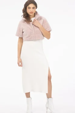 Reversible Textured Shearling Lamb Bolero With Cropped Sleeves