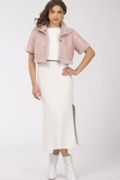 Reversible Textured Shearling Lamb Bolero With Cropped Sleeves