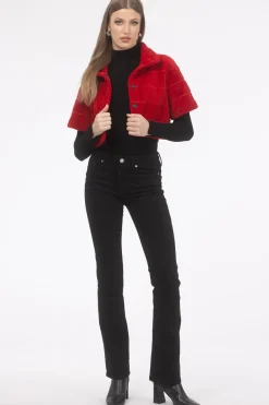 Reversible Textured Shearling Lamb Bolero With Cropped Sleeves