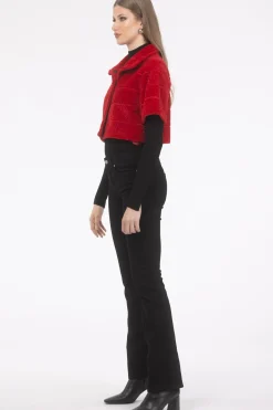 Reversible Textured Shearling Lamb Bolero With Cropped Sleeves