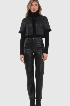 Reversible Textured Shearling Lamb Bolero With Cropped Sleeves