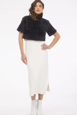 Reversible Textured Shearling Lamb Bolero With Cropped Sleeves