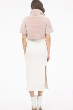 Reversible Textured Shearling Lamb Bolero With Cropped Sleeves