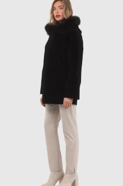 Reversible Textured Shearling Lamb Parka With Merinillo Shearling Lamb Hood Trim