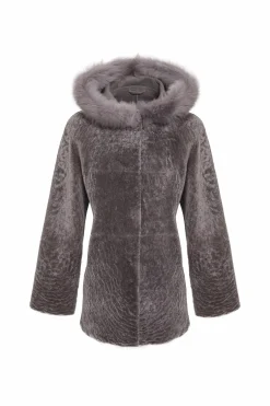 Reversible Textured Shearling Lamb Parka With Merinillo Shearling Lamb Hood Trim