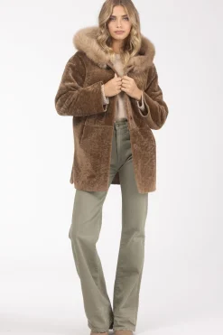 Reversible Textured Shearling Lamb Parka With Merinillo Shearling Lamb Hood Trim