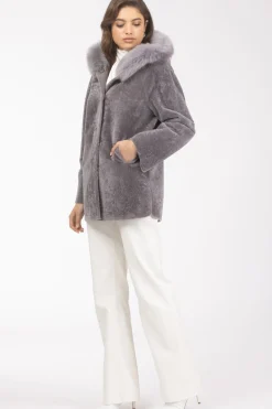 Reversible Textured Shearling Lamb Parka With Merinillo Shearling Lamb Hood Trim