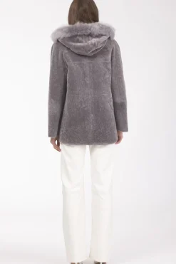 Reversible Textured Shearling Lamb Parka With Merinillo Shearling Lamb Hood Trim