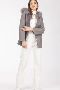 Reversible Textured Shearling Lamb Parka With Merinillo Shearling Lamb Hood Trim