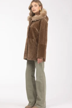 Reversible Textured Shearling Lamb Parka With Merinillo Shearling Lamb Hood Trim