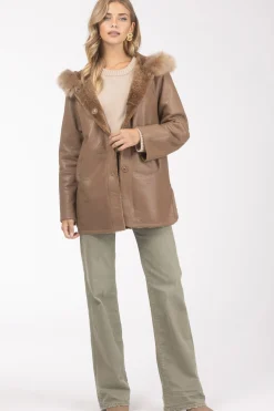 Reversible Textured Shearling Lamb Parka With Merinillo Shearling Lamb Hood Trim