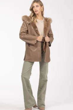 Reversible Textured Shearling Lamb Parka With Merinillo Shearling Lamb Hood Trim