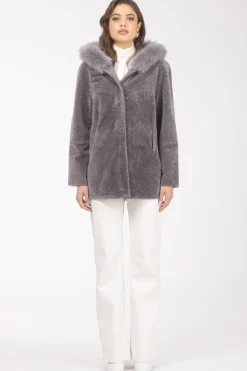 Reversible Textured Shearling Lamb Parka With Merinillo Shearling Lamb Hood Trim