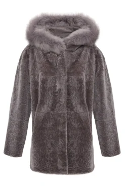 Reversible Textured Shearling Lamb Parka With Merinillo Shearling Lamb Hood Trim