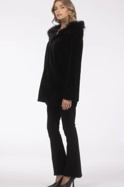 Reversible Textured Shearling Lamb Parka With Merinillo Shearling Lamb Hood Trim