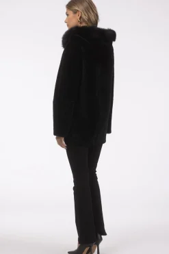 Reversible Textured Shearling Lamb Parka With Merinillo Shearling Lamb Hood Trim