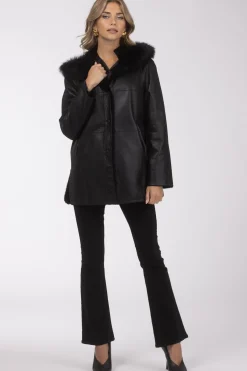 Reversible Textured Shearling Lamb Parka With Merinillo Shearling Lamb Hood Trim