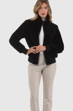 Reversible Textured Shearling Lamb Bomber Jacket