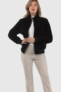 Reversible Textured Shearling Lamb Bomber Jacket