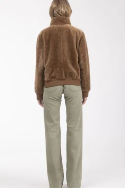 Reversible Textured Shearling Lamb Bomber Jacket