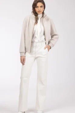 Reversible Textured Shearling Lamb Bomber Jacket