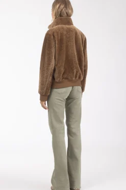 Reversible Textured Shearling Lamb Bomber Jacket