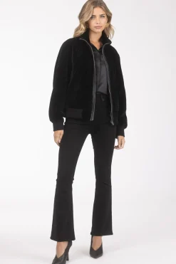 Reversible Textured Shearling Lamb Bomber Jacket