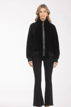 Reversible Textured Shearling Lamb Bomber Jacket