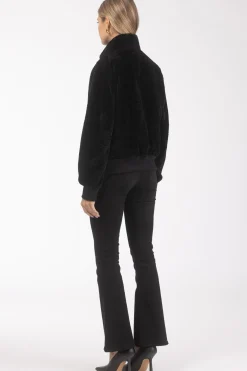 Reversible Textured Shearling Lamb Bomber Jacket