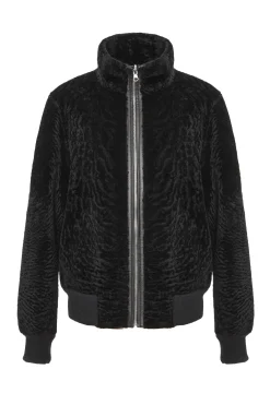 Reversible Textured Shearling Lamb Bomber Jacket
