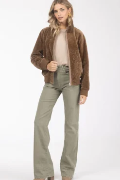 Reversible Textured Shearling Lamb Bomber Jacket