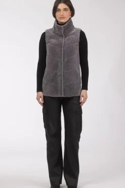 Reversible Textured Shearling Lamb Vest