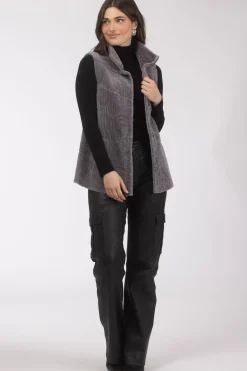 Reversible Textured Shearling Lamb Vest