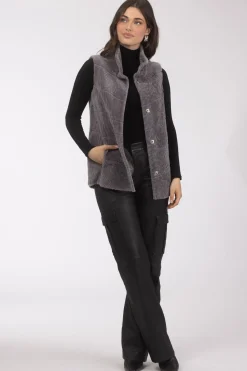 Reversible Textured Shearling Lamb Vest