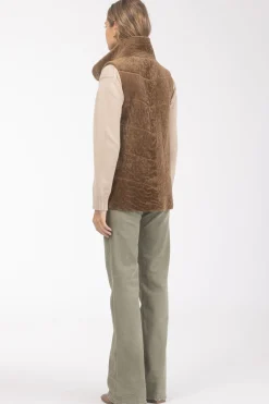 Reversible Textured Shearling Lamb Vest