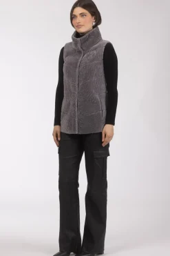 Reversible Textured Shearling Lamb Vest
