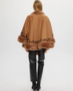 Select Cashmere & Wool Cape With Toscana Shearling Lamb Trim And Ribbon Embroidery