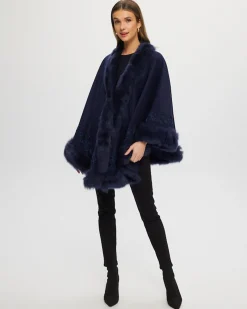Select Cashmere & Wool Cape With Toscana Shearling Lamb Trim And Ribbon Embroidery