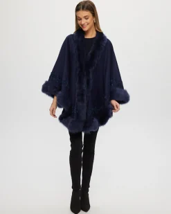 Select Cashmere & Wool Cape With Toscana Shearling Lamb Trim And Ribbon Embroidery