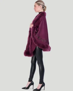 Select Cashmere & Wool Cape With Toscana Shearling Lamb Trim And Ribbon Embroidery