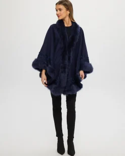 Select Cashmere & Wool Cape With Toscana Shearling Lamb Trim And Ribbon Embroidery