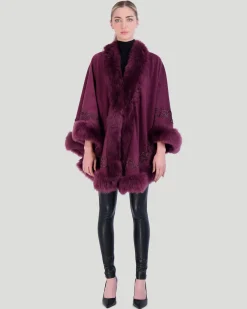Select Cashmere & Wool Cape With Toscana Shearling Lamb Trim And Ribbon Embroidery