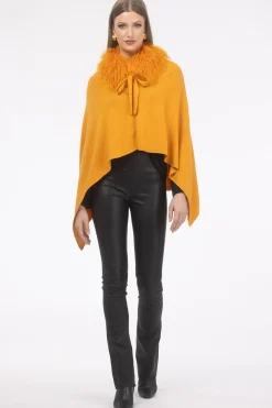 Select Cashmere And Merino Wool Blend Poncho With Select Mongolian Lamb Collar