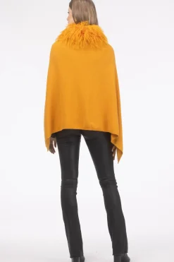 Select Cashmere And Merino Wool Blend Poncho With Select Mongolian Lamb Collar