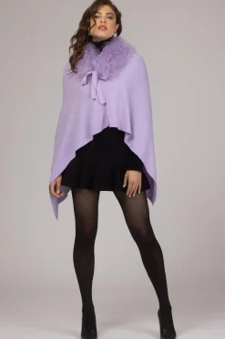 Select Cashmere And Merino Wool Blend Poncho With Select Mongolian Lamb Collar