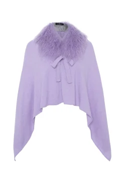 Select Cashmere And Merino Wool Blend Poncho With Select Mongolian Lamb Collar