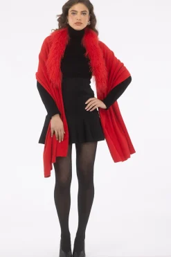 Select Cashmere And Merino Wool Blend Stole With Select Mongolian Lamb Trim