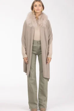 Select Cashmere And Merino Wool Blend Stole With Select Mongolian Lamb Trim