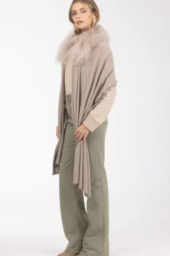 Select Cashmere And Merino Wool Blend Stole With Select Mongolian Lamb Trim